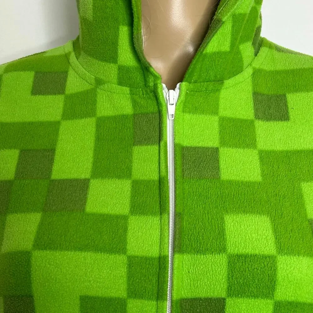 Minecraft Boys 10/12 Green Pixel Fleece Hooded One Piece Pajama Costume